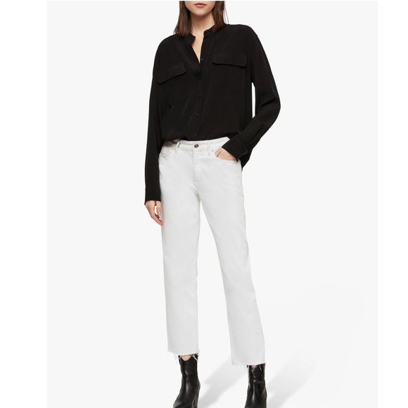 ALLSAINTS Lexi Collarless Button-Down Shirt / XS / Black Blouse - Picture 3 of 12